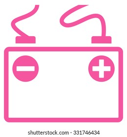 Accumulator Battery vector icon. Style is flat symbol, pink color, rounded angles, white background.