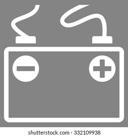 Accumulator Battery vector icon. Style is flat symbol, white color, rounded angles, gray background.