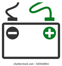 Accumulator Battery vector icon. Style is bicolor flat symbol, green and gray colors, rounded angles, white background.