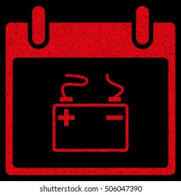 Accumulator Calendar Day grainy textured icon for overlay watermark stamps. Flat symbol with scratched texture. Dotted vector red ink rubber seal stamp with grunge design on a black background.