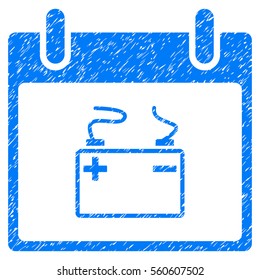 Accumulator Calendar Day grainy textured icon for overlay watermark stamps. Flat symbol with dust texture. Dotted vector blue ink rubber seal stamp with grunge design on a white background.