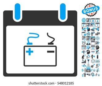 Accumulator Calendar Day icon with bonus calendar and time management pictograph collection. Vector illustration style is flat iconic symbols, blue and gray, white background.