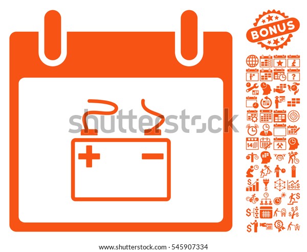Accumulator Calendar Day pictograph\
with bonus calendar and time management images. Vector illustration\
style is flat iconic symbols, orange, white\
background.