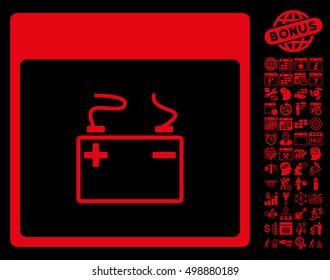 Accumulator Calendar Page pictograph with bonus calendar and time management pictograph collection. Vector illustration style is flat iconic symbols, red, black background.