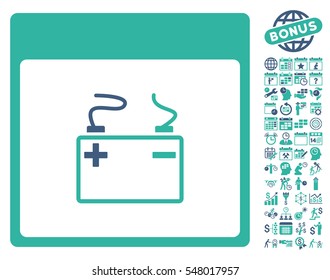 Accumulator Calendar Page pictograph with bonus calendar and time management clip art. Vector illustration style is flat iconic symbols, cobalt and cyan, white background.