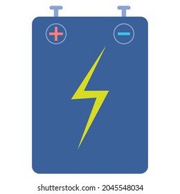 Accumulator clipart. Vector illustration of square battery. Battery flashcard. 