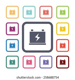accumulator flat icons set. Open colorful buttons 