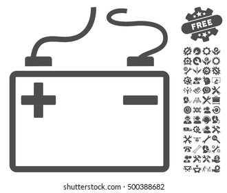 Accumulator icon with bonus setup tools design elements. Vector illustration style is flat iconic symbols, gray color, white background.