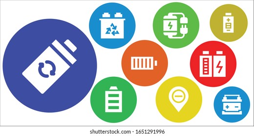 accumulator icon set. 9 filled accumulator icons.  Simple modern icons such as: Battery, Full battery, Diminish