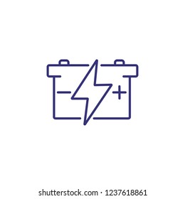 Accumulator line icon. Battery with plus, minus and high voltage sign. Car service concept. Can be used for topics like electro car, vehicle, charging