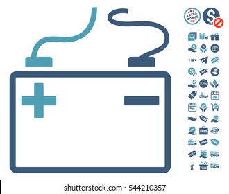 Accumulator pictograph with free bonus symbols. Vector illustration style is flat iconic symbols, cyan and blue colors, white background.