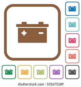 Accumulator simple icons in color rounded square frames on white background