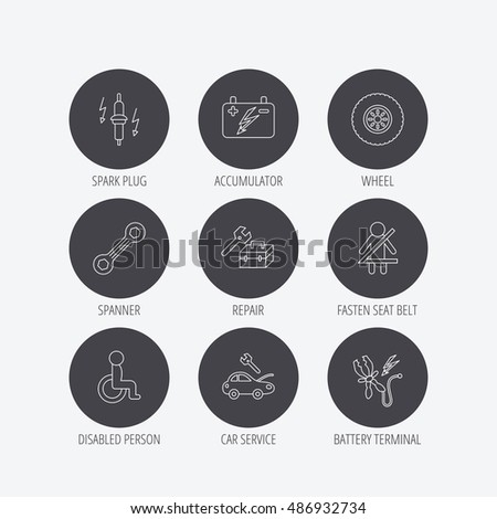 Accumulator, spanner tool and car service icons.