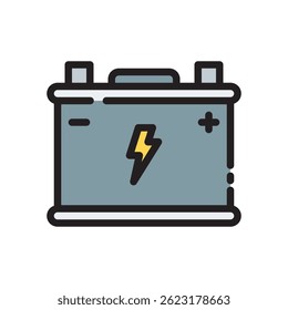 Accumulator Vector for Energy Storage and Battery System. Rechargeable power unit illustration. Sustainable electricity backup icon. Filled Line Icon