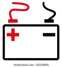 Accumulator vector icon. Style is bicolor flat symbol, intensive red and black colors, rounded angles, white background.