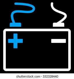 Accumulator vector icon. Style is bicolor flat symbol, blue and white colors, rounded angles, black background.