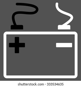 Accumulator vector icon. Style is bicolor flat symbol, black and white colors, rounded angles, gray background.