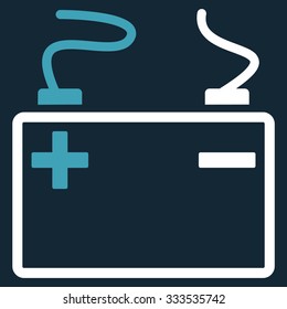 Accumulator vector icon. Style is bicolor flat symbol, blue and white colors, rounded angles, dark blue background.