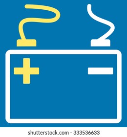 Accumulator vector icon. Style is bicolor flat symbol, yellow and white colors, rounded angles, blue background.