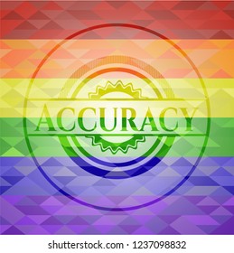 Accuracy emblem on mosaic background with the colors of the LGBT flag