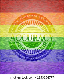 Accuracy emblem on mosaic background with the colors of the LGBT flag