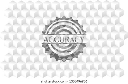 Accuracy grey badge with geometric cube white background