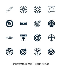 Accuracy icon. collection of 16 accuracy filled and outline icons such as level ruler, target, tweezers. editable accuracy icons for web and mobile.