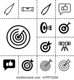 Accuracy icon. set of 13 filled and outline accuracy icons such as tweezers, target, thumb up, arrows in target
