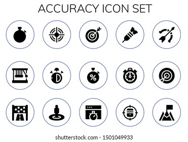 accuracy icon set. 15 filled accuracy icons.  Simple modern icons about  - Stopwatch, Newton cradle, Target, Stop watch, Dart, Stopclock, Archery, Goal, Chronometer