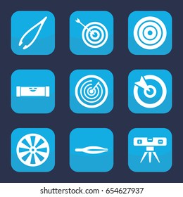 Accuracy icon. set of 9 filled accuracy icons such as level ruler, tweezers, target