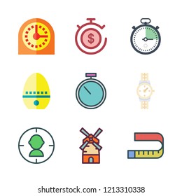 Accuracy Icon Set. Vector Set About Target, Stopclock, Measuring Tape And Timer Icons Set.