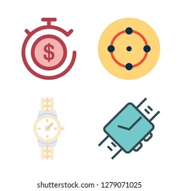 accuracy icon set. vector set about target, timer and wristwatch icons set.