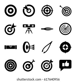Accuracy icons set. set of 16 accuracy filled icons such as level ruler, tweezers, target, thumb up