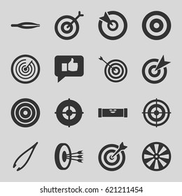 Accuracy icons set. set of 16 accuracy filled icons such as level ruler, tweezers, target, thumb up, arrows in target