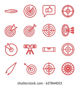 Accuracy icons set. set of 16 accuracy outline icons such as level ruler, tweezers, target, arrows in target, dart