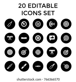 Accuracy icons. set of 20 editable filled accuracy icons such as level ruler, tweezers, target, dart, thumb up