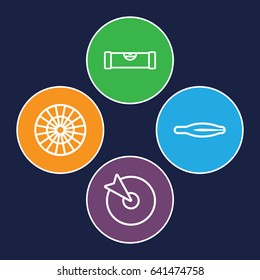 Accuracy icons set. set of 4 accuracy outline icons such as level ruler, tweezers, dart