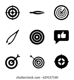 Accuracy icons set. set of 9 accuracy filled icons such as tweezers, target