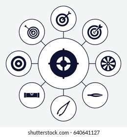 Accuracy icons set. set of 9 accuracy filled icons such as level ruler, tweezers, target