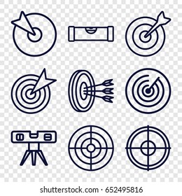 Accuracy icons set. set of 9 accuracy outline icons such as level ruler, target