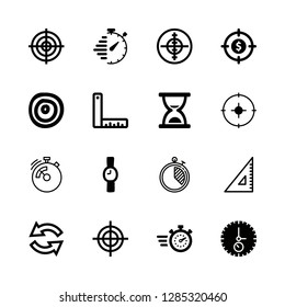 accuracy icons set with chronometer, dart board and wristwatch vector set