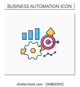 Accuracy improved color icon. Direct hit on target. Information accuracy. Improving production. Business automation concept.Isolated vector illustration
