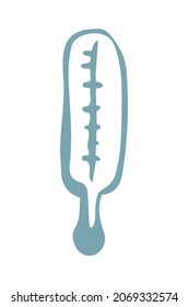 Accuracy meteo freeze test number display device. Outline black hand drawn human body unwell aid infect cure drug medic lab object logo design. Closeup view white art sketch doodle line cartoon style