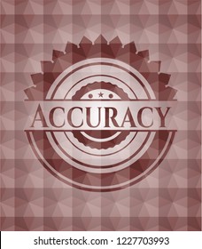 Accuracy red emblem or badge with abstract geometric polygonal pattern background. Seamless.