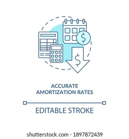 Accurate Amortization Rates Concept Icon. Asset Management Benefit Idea Thin Line Illustration. Tax And Accounting Purposes. Calculation. Vector Isolated Outline RGB Color Drawing. Editable Stroke