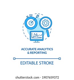 Accurate Analytics And Reporting Concept Icon. Forecasting Business Growth Idea Thin Line Illustration. Measuring Success And Failures. Vector Isolated Outline RGB Color Drawing. Editable Stroke