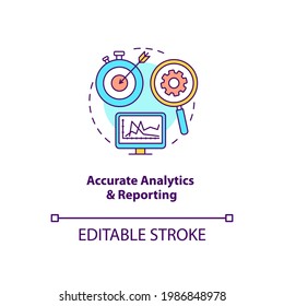 Accurate Analytics And Reporting Concept Icon. Forecasting Business Growth Idea Thin Line Illustration. Marketing Efforts Improvement. Vector Isolated Outline RGB Color Drawing. Editable Stroke