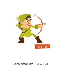accurate archer aiming a strong bow. vector icon.