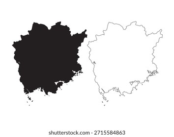Mapa de vetor de silhueta preta precisa da prefeitura de Okayama no Japão em um fundo limpo