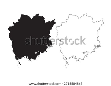 Accurate black silhouette vector map of Okayama Prefecture Japan on a clean background